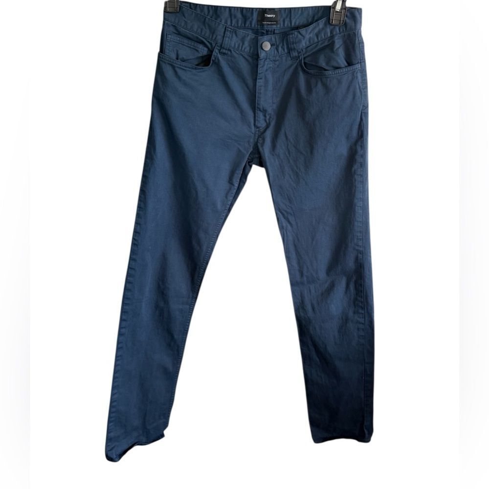 Theory Men's Hayden Straight Soft Sateen Deep Blue Slim Fit Pants, size 30